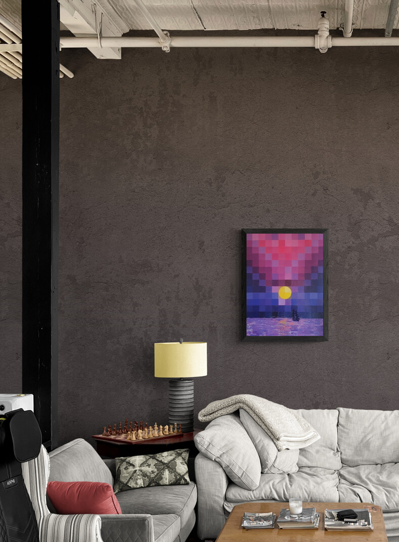 Apstraktna slika sutona u dnevnom boravku