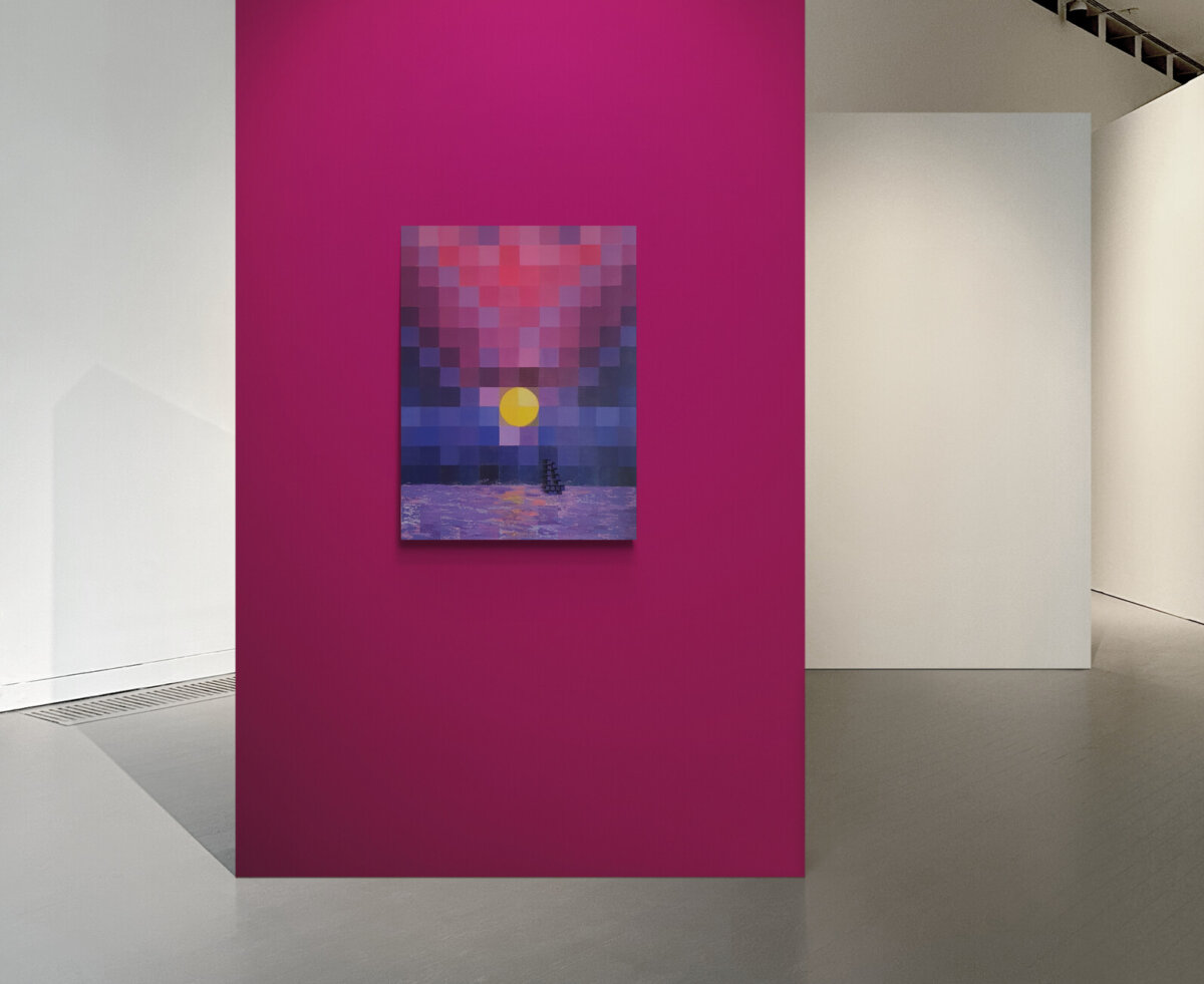 Apstraktna slika sutona u galeriji