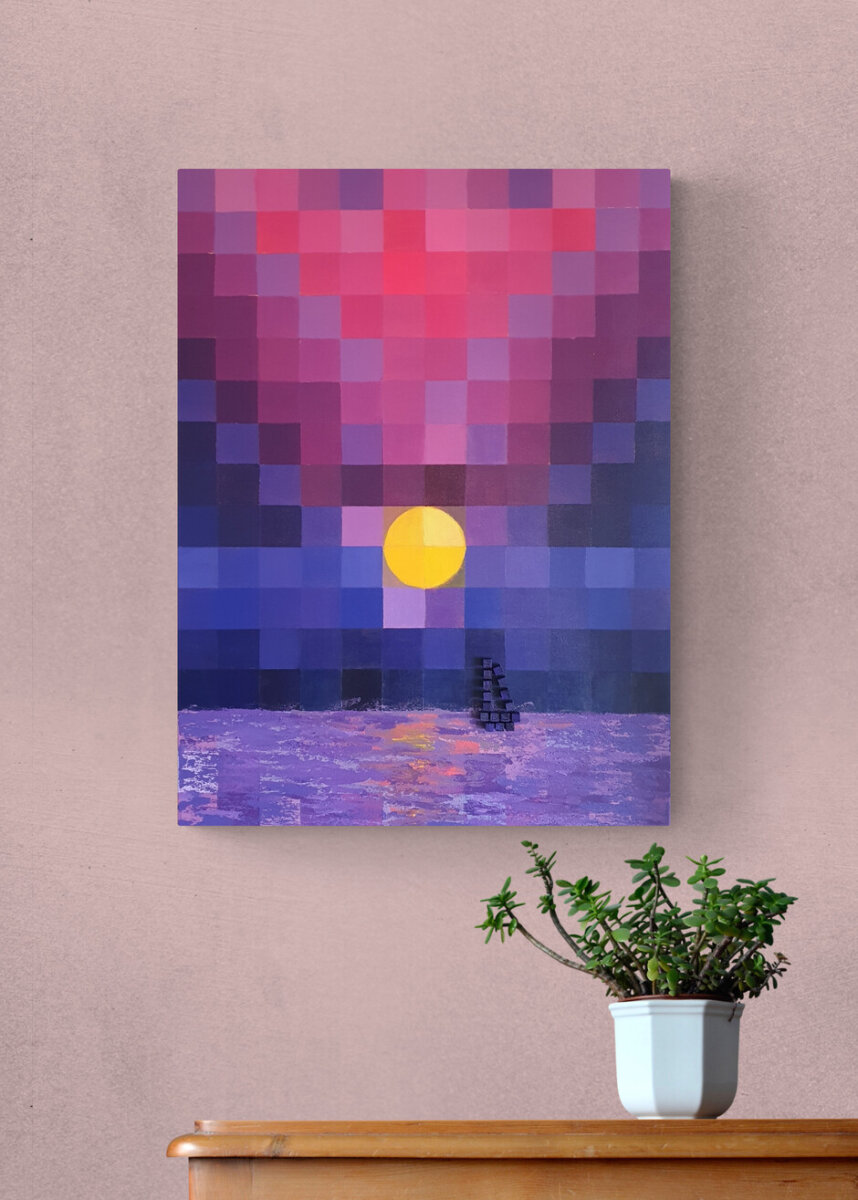 Apstraktna slika sutona u hodniku