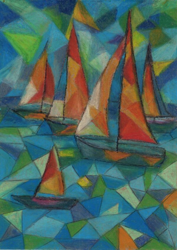 Red Sails – Original Oil Pastel Painting | Tamara Perusic Art