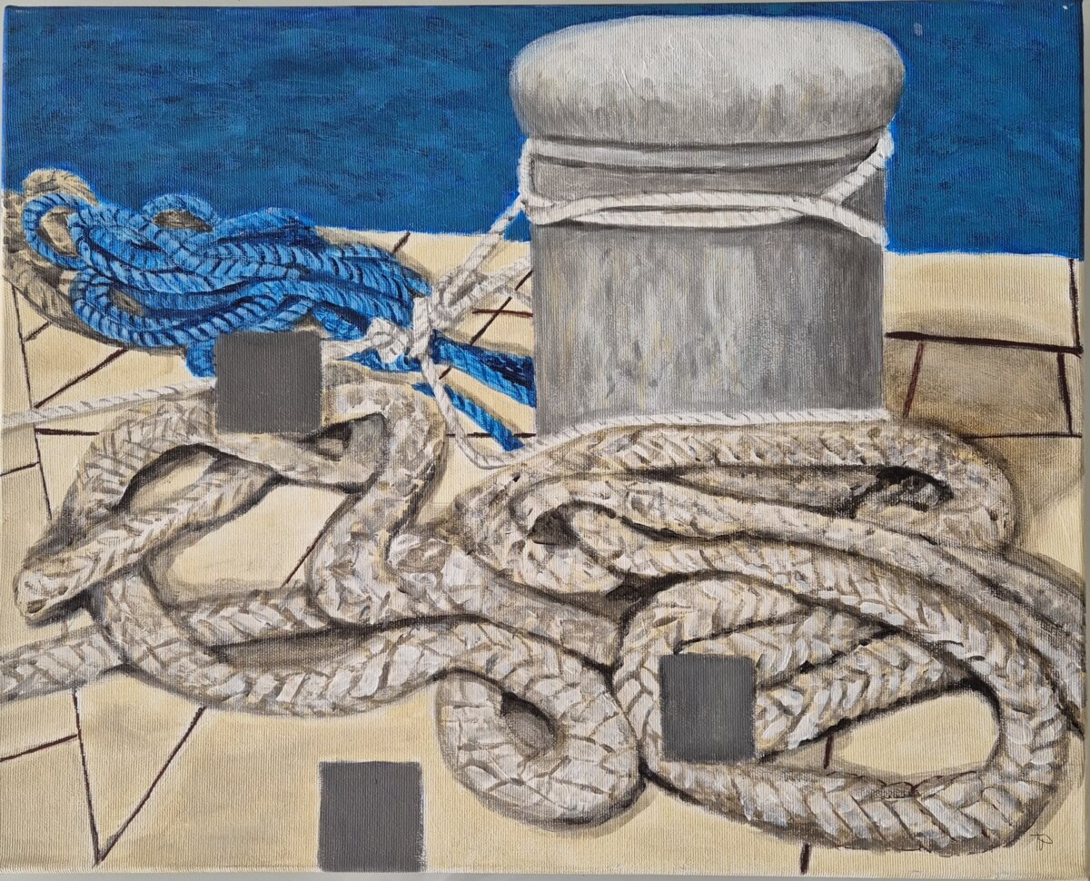 vez za brodove slika akril na platnu s konopima i morskim motivom