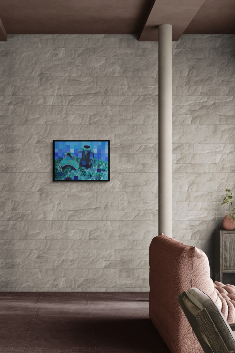 Duh prošlih vremena slika – apstraktne keramičke posude u plavo zelenim tonovima s pixel efektom