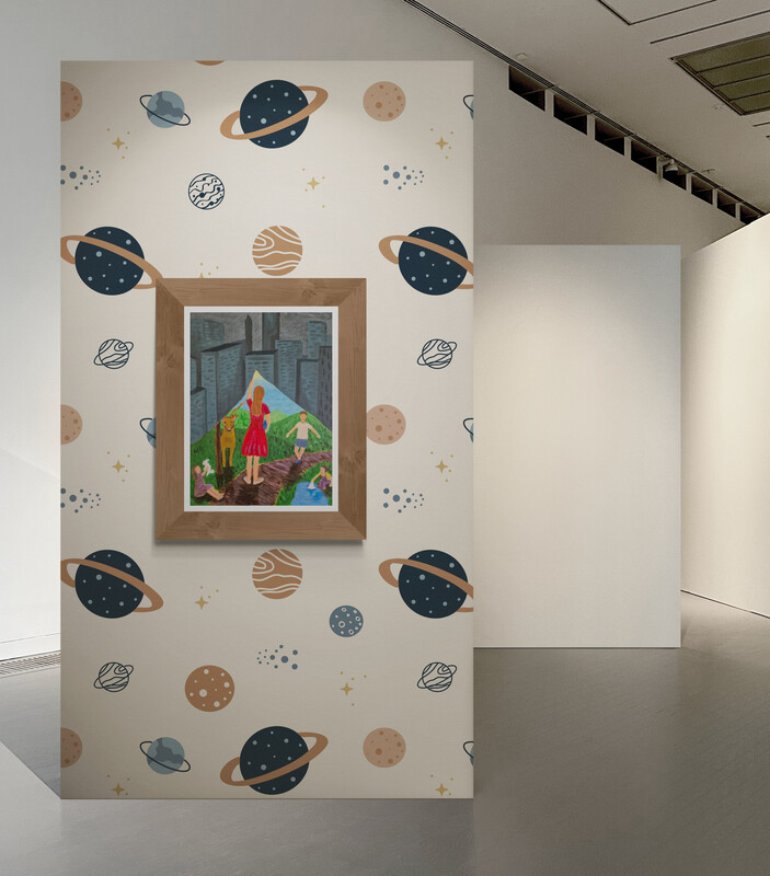 Slika Sanjam bolji svijet – originalna akrilna slika na platnu s motivom djece, prirode i urbanog pejzaža