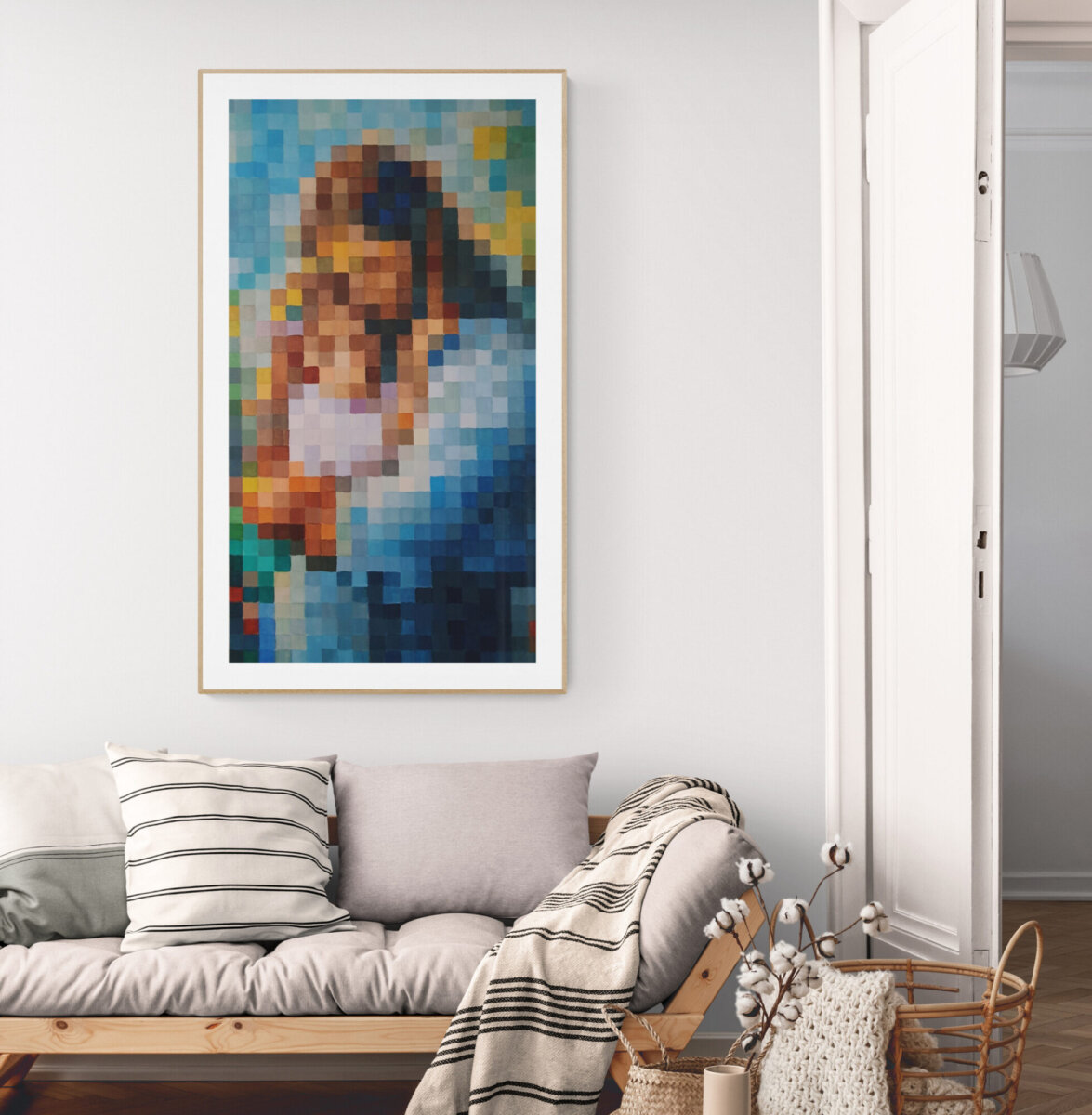 U zagrljaju Isusa slika akril na platnu pixel stil emotivni duhovni motiv