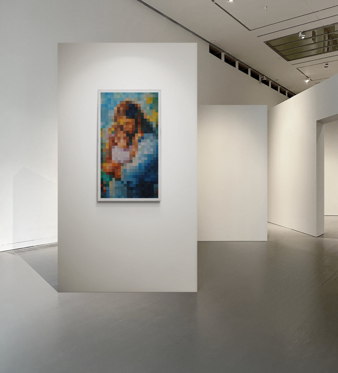 U zagrljaju Isusa slika akril na platnu pixel stil emotivni duhovni motiv