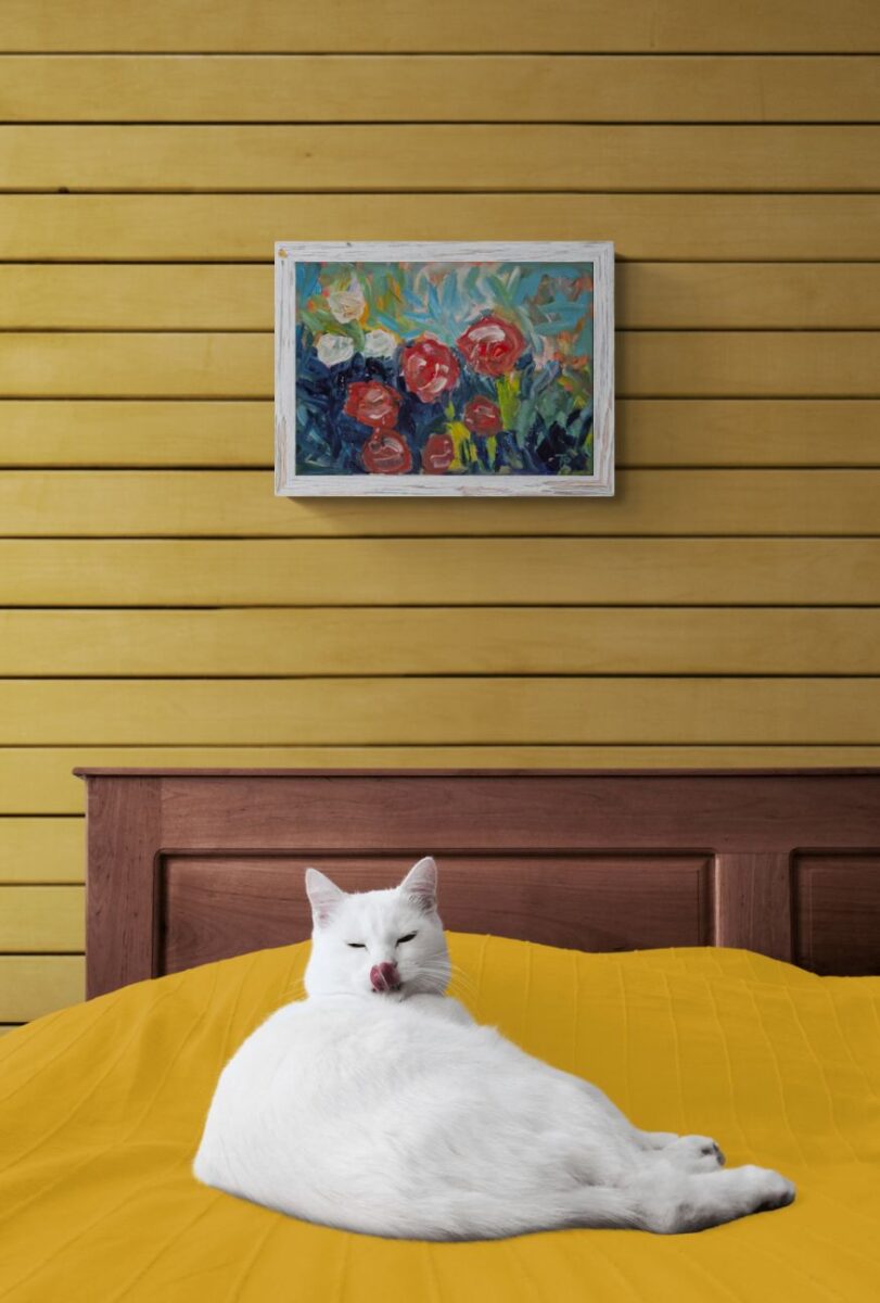 Cvjetni vrt originalna apstraktna slika cvijeća akril na papiru 30x40 cm